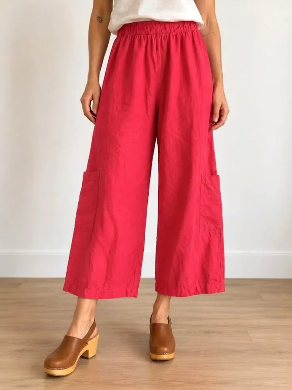 Bryn Walker Casbah Pants 100% Linen Wide Leg Crop Women's Size Large Lagenlook